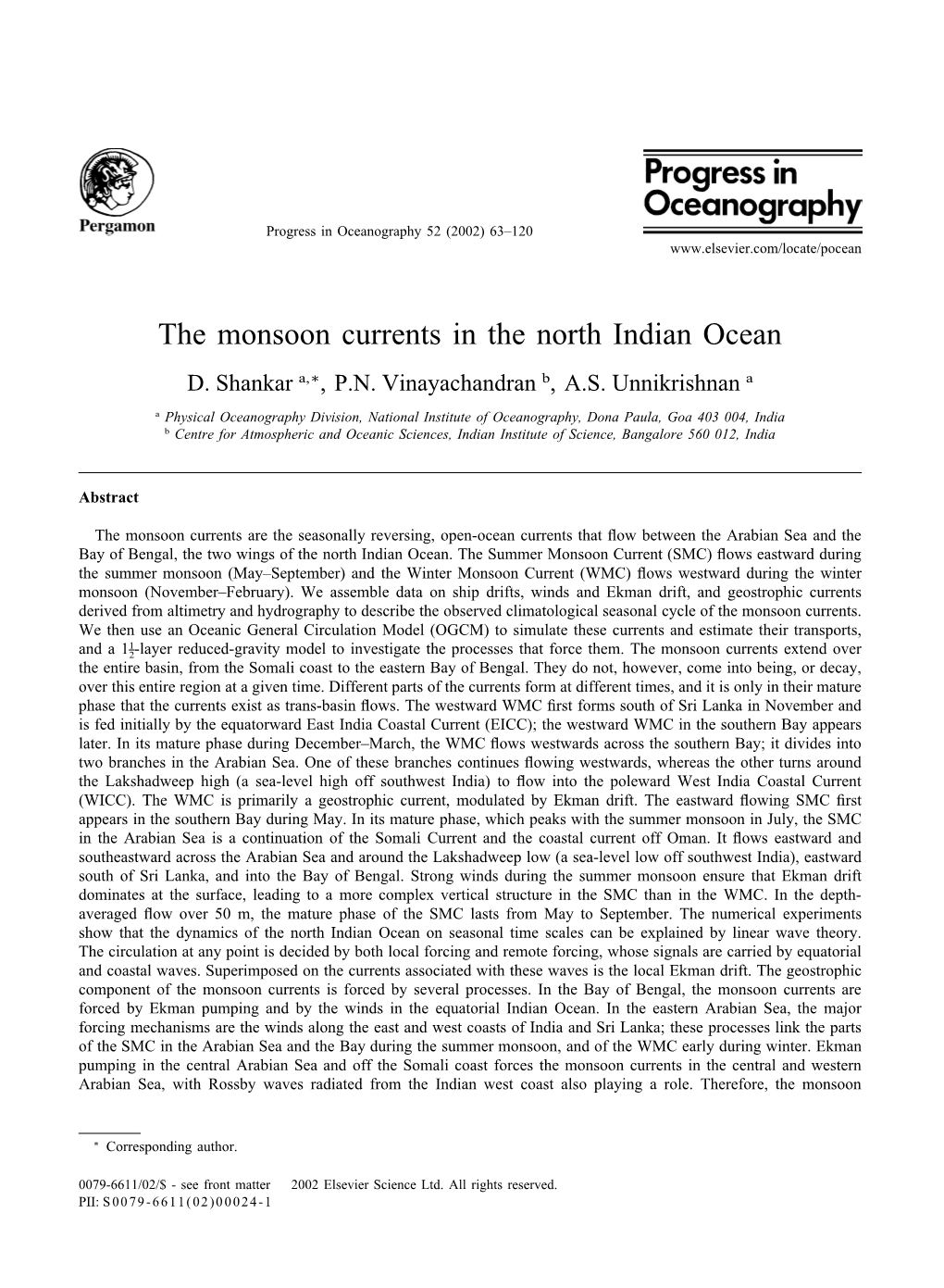 The Monsoon Currents in the North Indian Ocean D