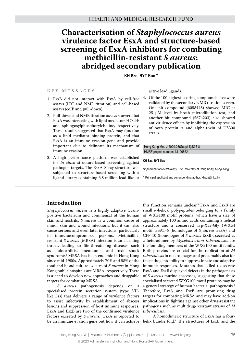 Characterisation of Staphylococcus Aureus Virulence Factor Esxa And