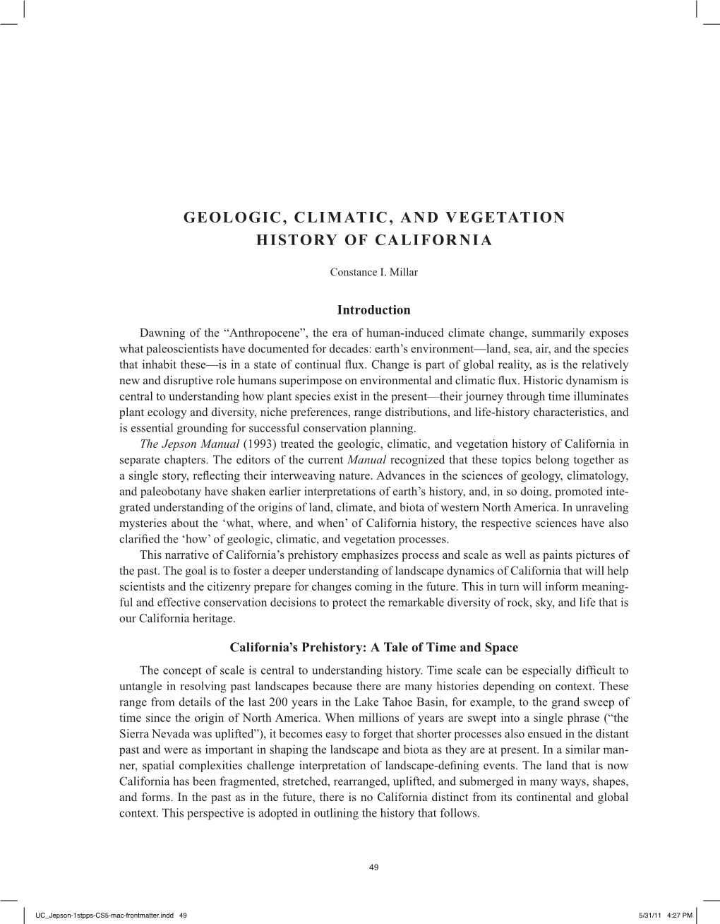 Geologic, Climatic, and Vegetation History of California