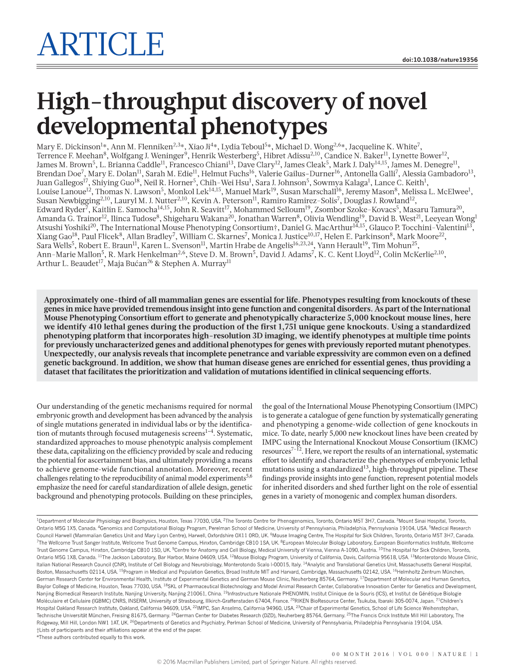 High-Throughput Discovery of Novel Developmental Phenotypes Mary E