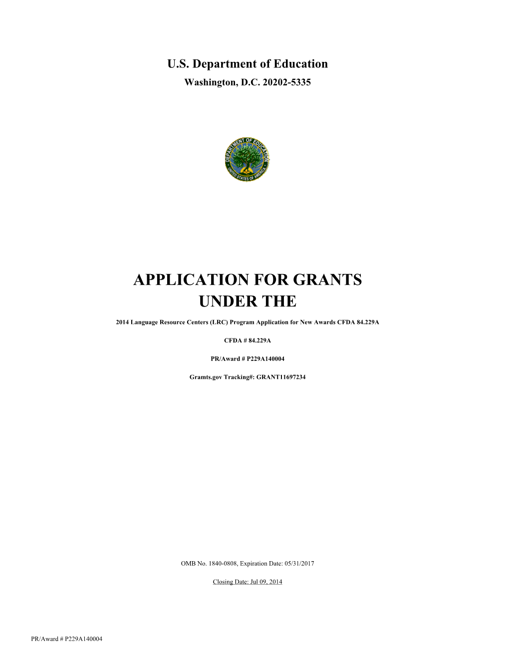 FY 2014 LRC Grant Application