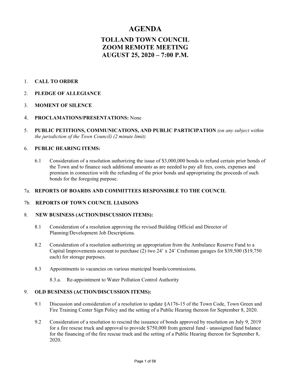 August 25, 2020 Remote Council Meeting Packet