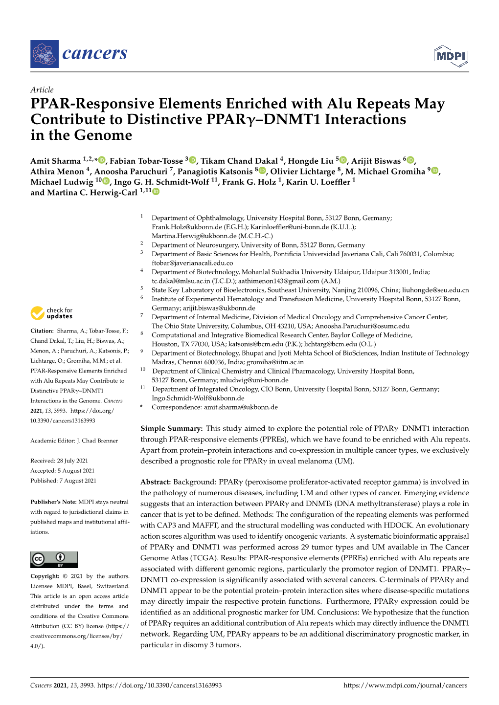 PPAR-Responsive Elements Enriched with Alu Repeats May Contribute to Distinctive Pparγ–DNMT1 Interactions in the Genome