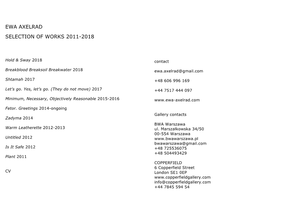 Ewa Axelrad Selection of Works 2011-2018