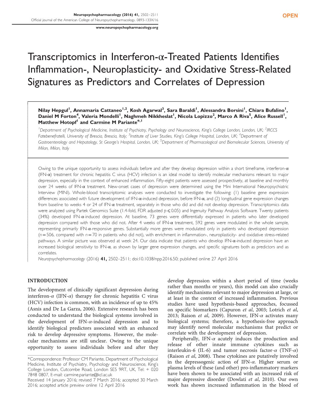 Transcriptomics in Interferon-&Alpha