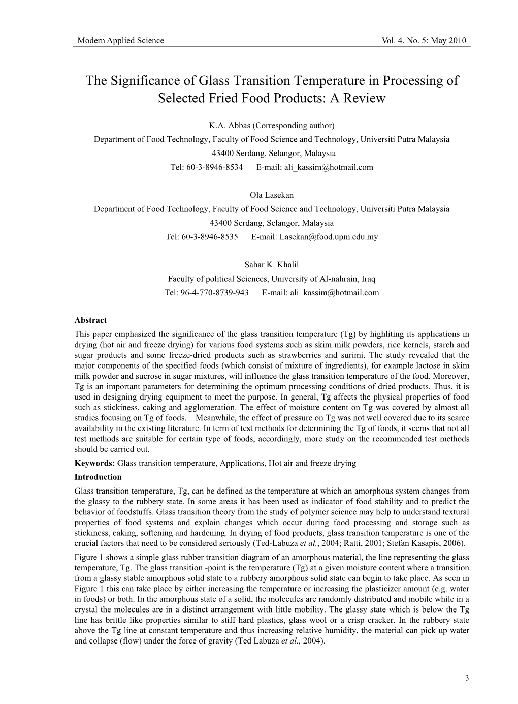 The Significance of Glass Transition Temperature in Processing of Selected Fried Food Products: a Review