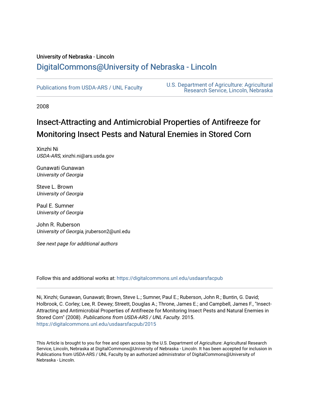 Insect-Attracting and Antimicrobial Properties of Antifreeze for Monitoring Insect Pests and Natural Enemies in Stored Corn
