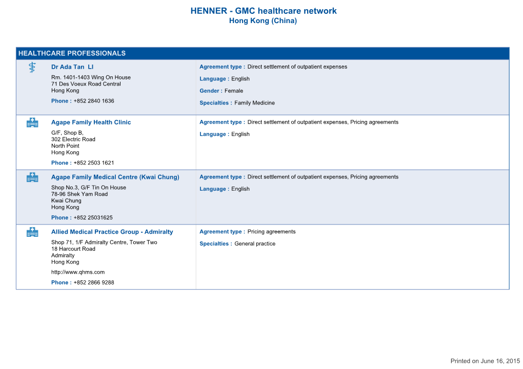 HENNER - GMC Healthcare Network Hong Kong (China)