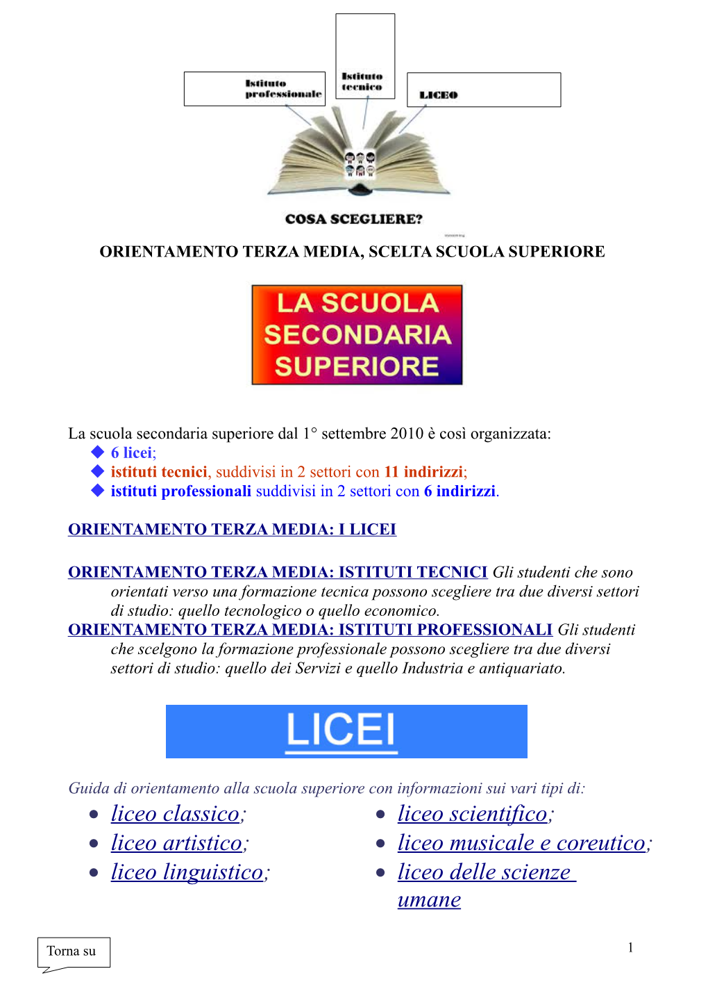 • Liceo Classico; • Liceo Artistico; • Liceo Linguistico; • Liceo Scientifico; • Liceo Musicale E Coreutico; • Liceo
