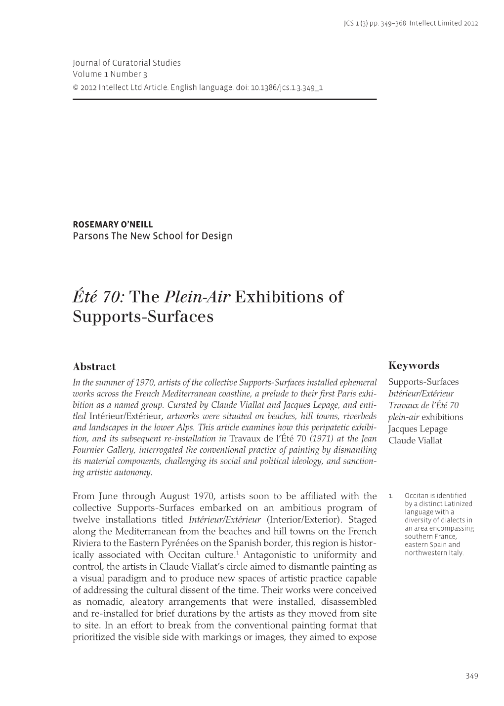 Été 70: the Plein-Air Exhibitions of Supports-Surfaces