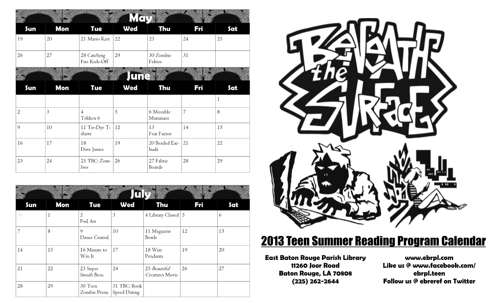 May June July 2013 Teen Summer Reading Program Calendar