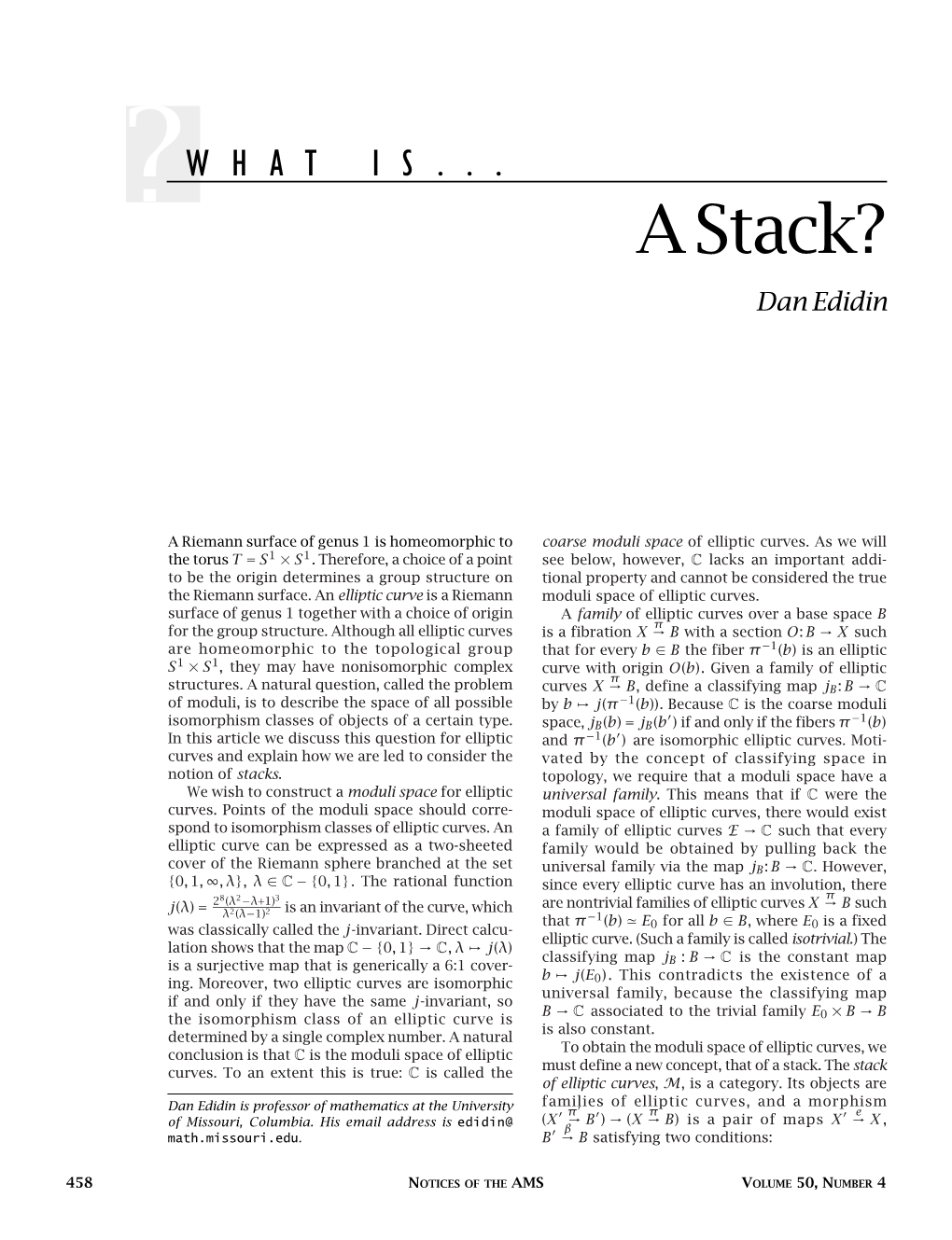 What Is...A Stack?, Volume 50, Number 4