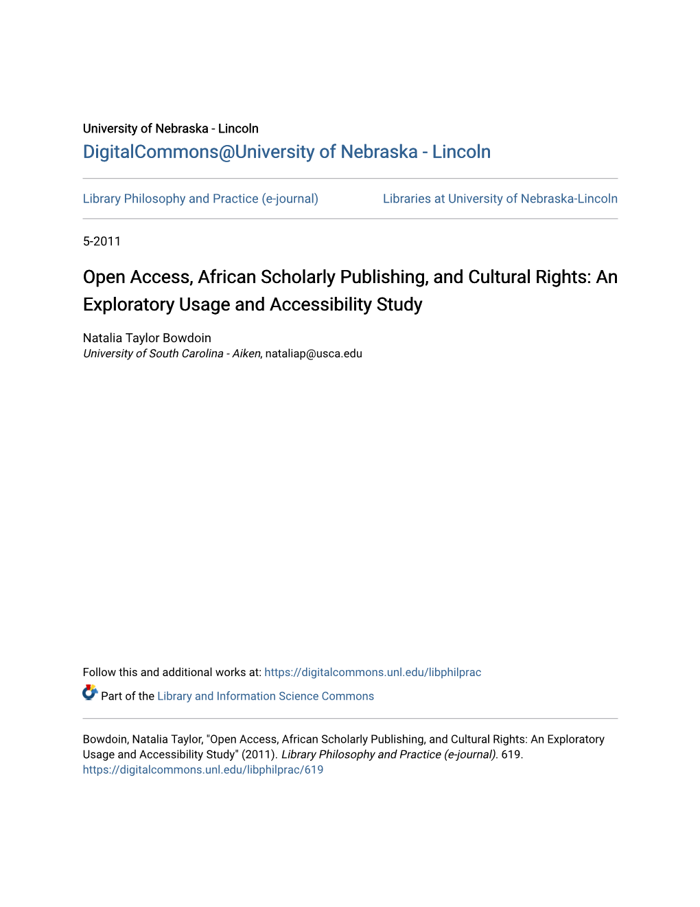 Open Access, African Scholarly Publishing, and Cultural Rights: an Exploratory Usage and Accessibility Study