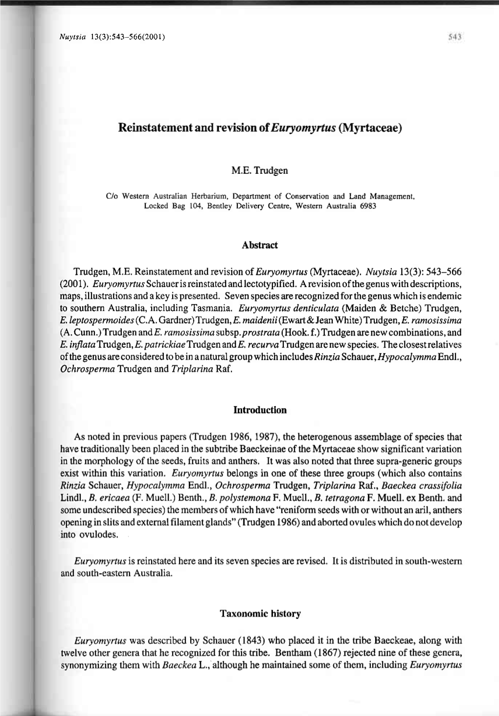 Reinstatement and Revision of Euryomyrtus