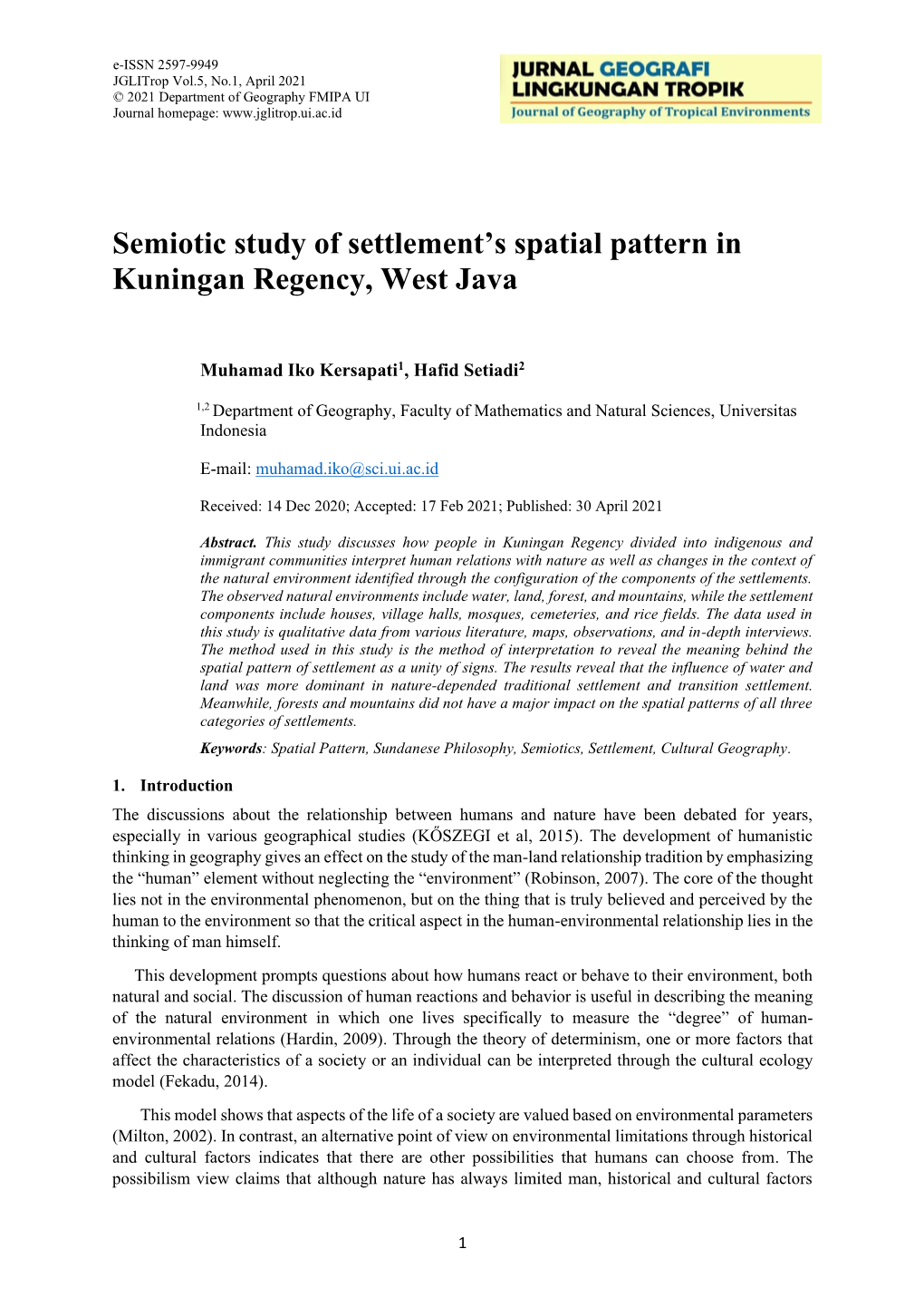 Semiotic Study of Settlement's Spatial Pattern in Kuningan Regency, West