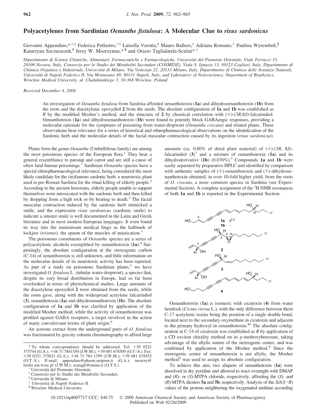 Polyacetylenes from Sardinian Oenanthe Fistulosa: a Molecular