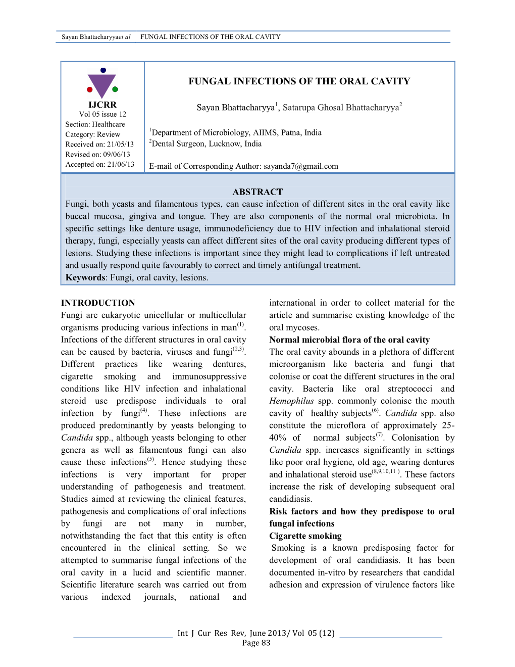 Fungal Infections of the Oral Cavity