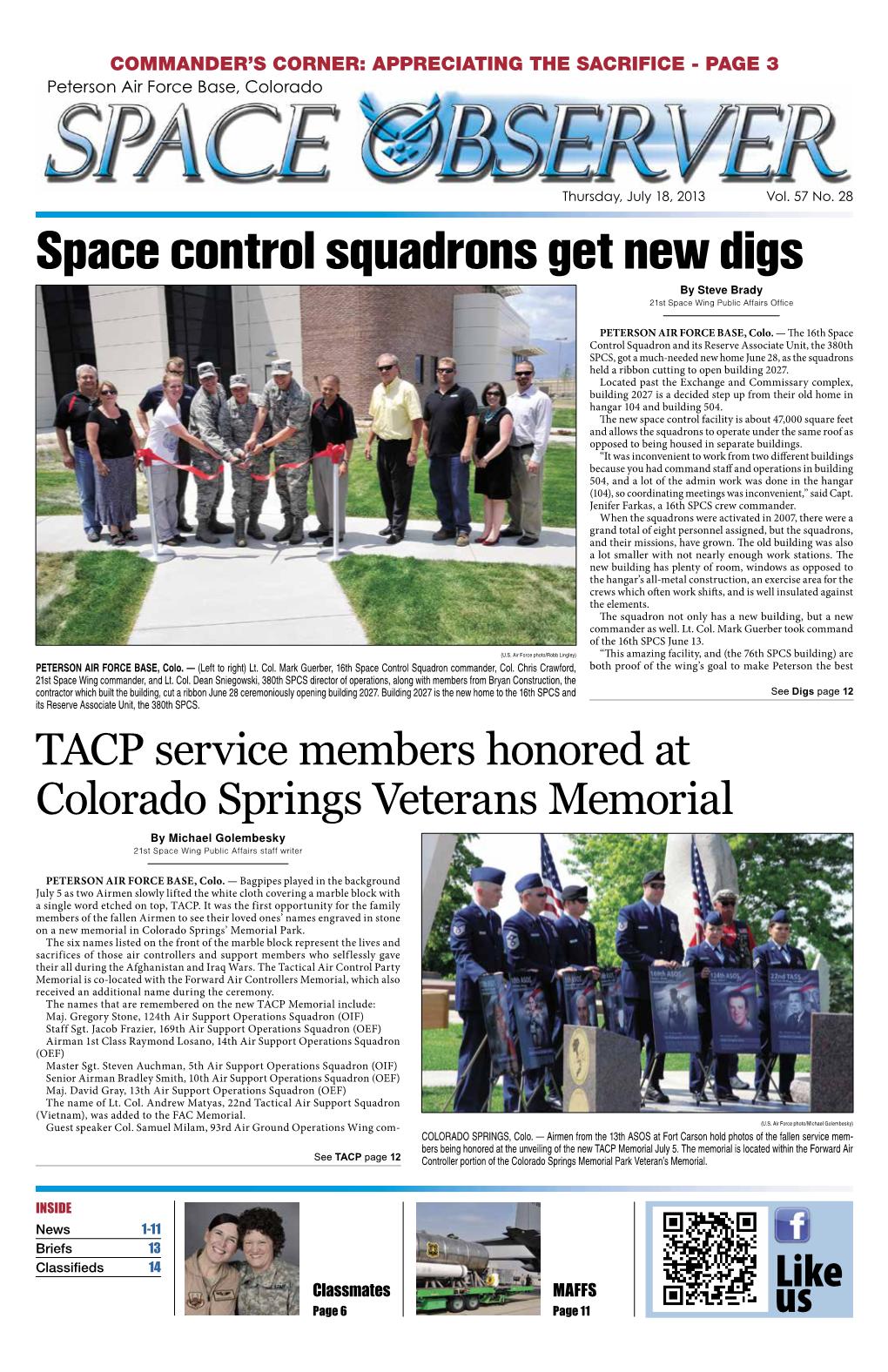 Space Control Squadrons Get New Digs by Steve Brady 21St Space Wing Public Affairs Office