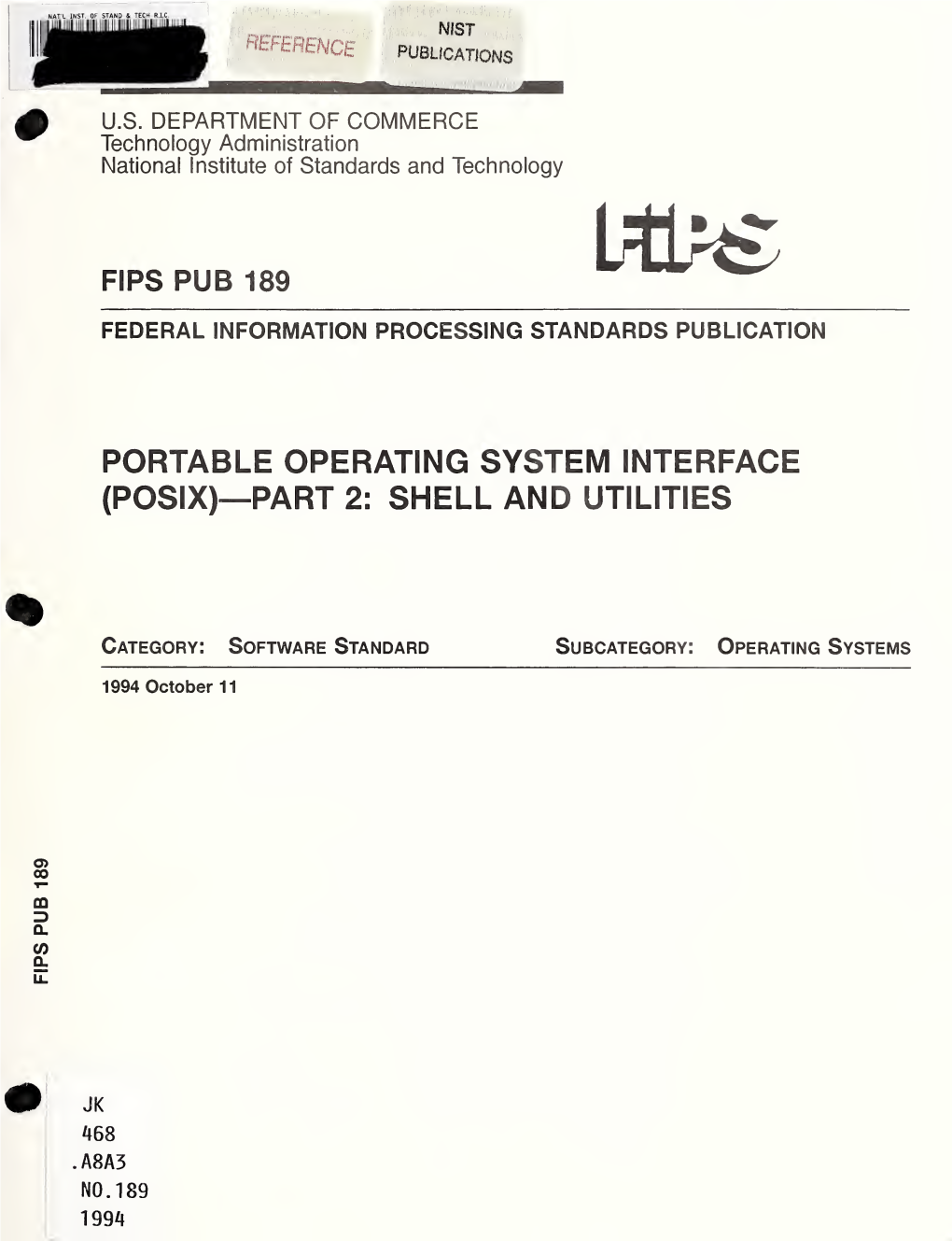 Federal Information Processing Standards Publication: Portable Operating System Interface (POSIX)