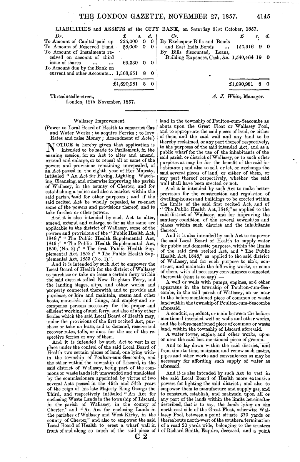 The London Gazette, November 27, 1857. 4145