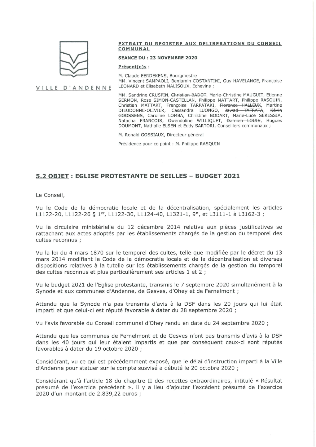 Eglise Protestante De Seilles — Budget 2021