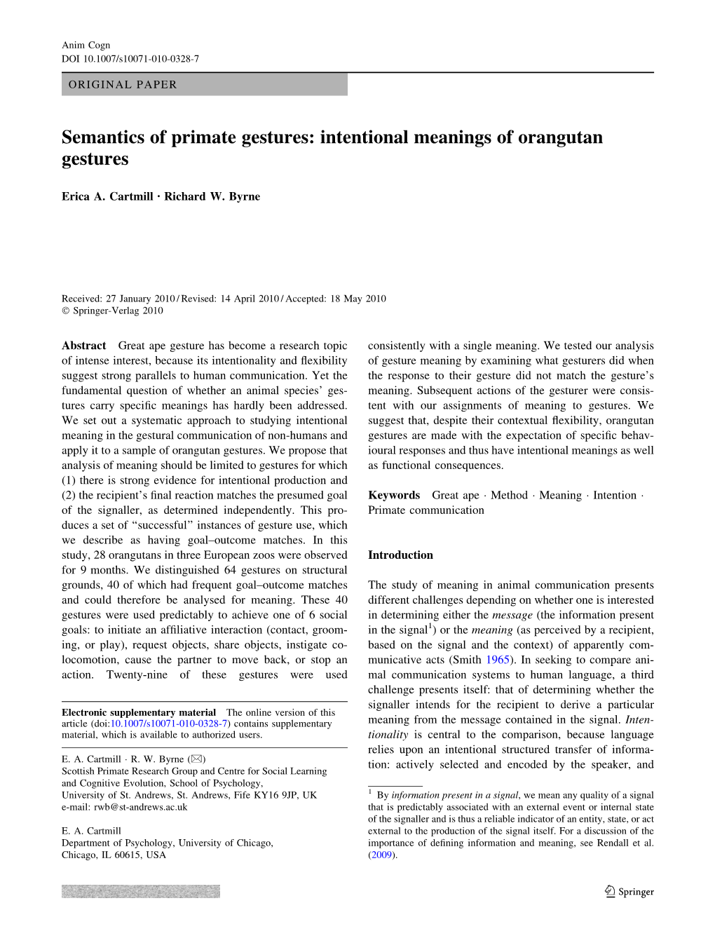 Intentional Meanings of Orangutan Gestures