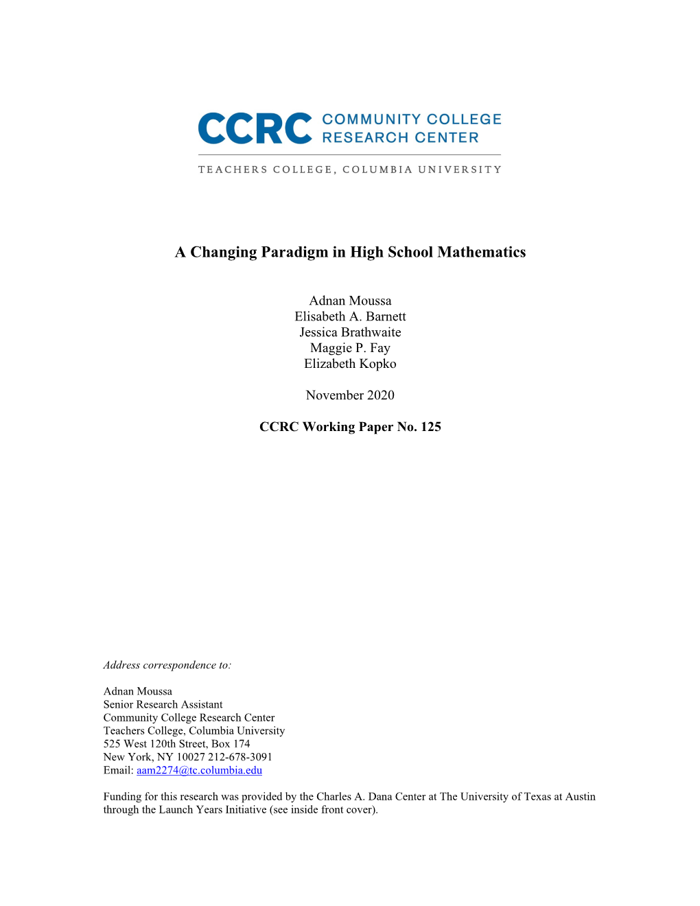 A Changing Paradigm in High School Mathematics