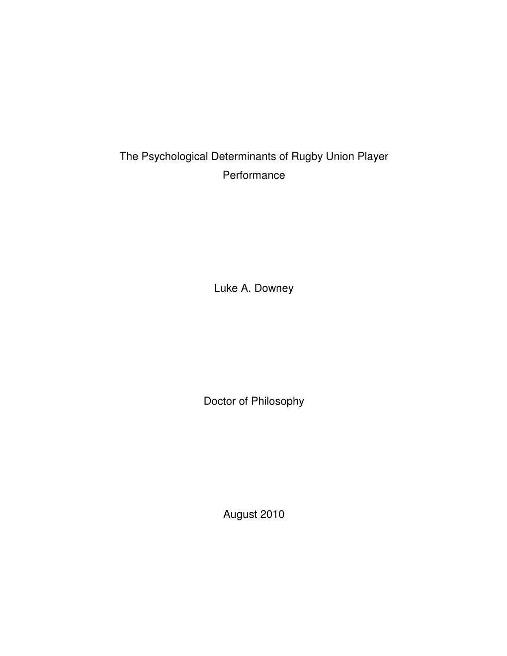 The Psychological Determinants of Rugby Union Player Performance