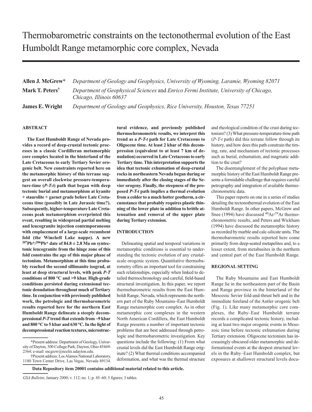 Thermobarometric Constraints on the Tectonothermal Evolution of the East Humboldt Range Metamorphic Core Complex, Nevada