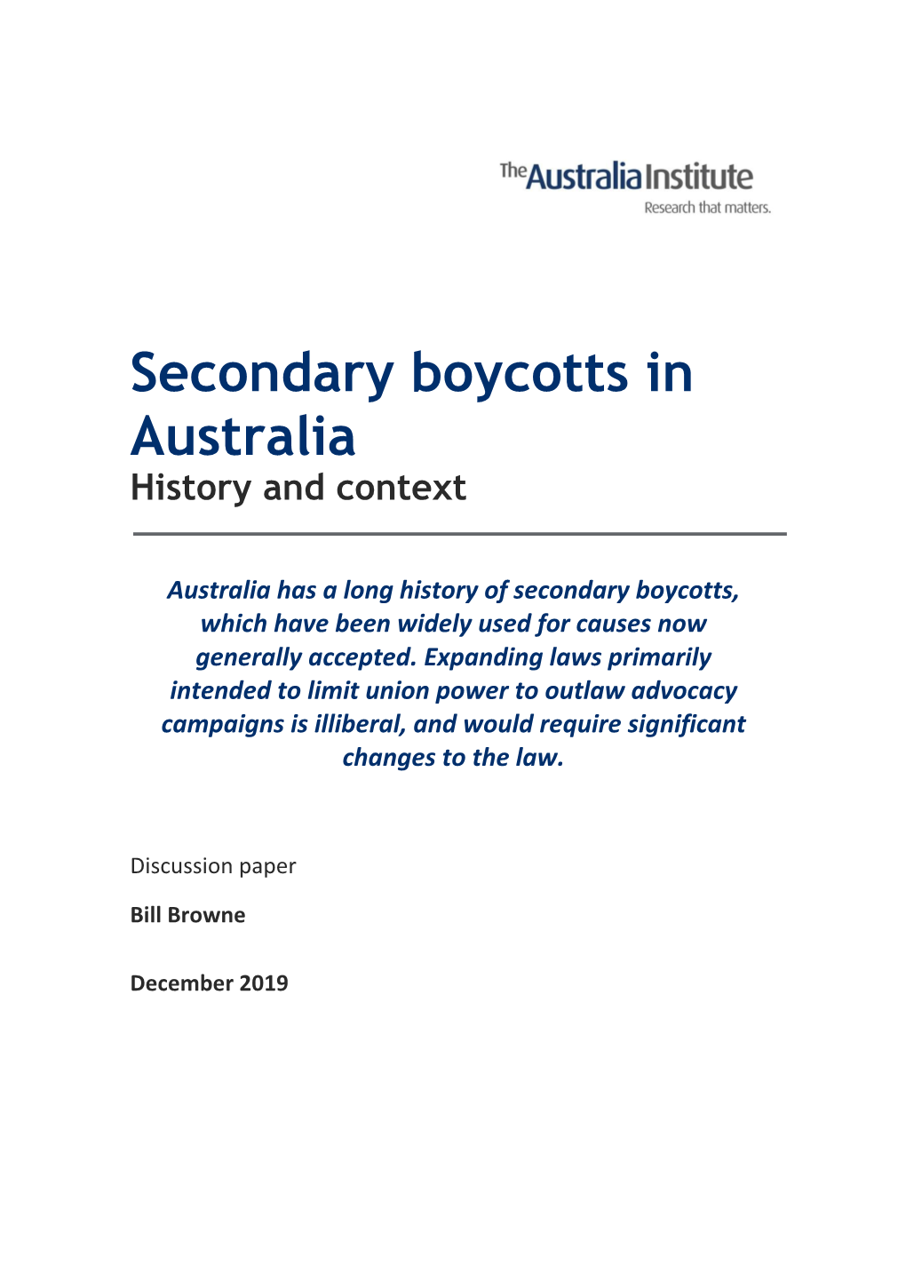 Secondary Boycotts in Australia History and Context