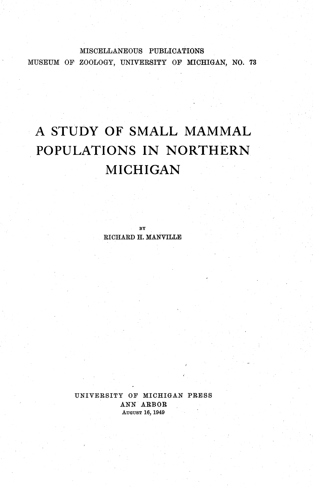 A Study of Small Mammal Populations in Northern Michigan