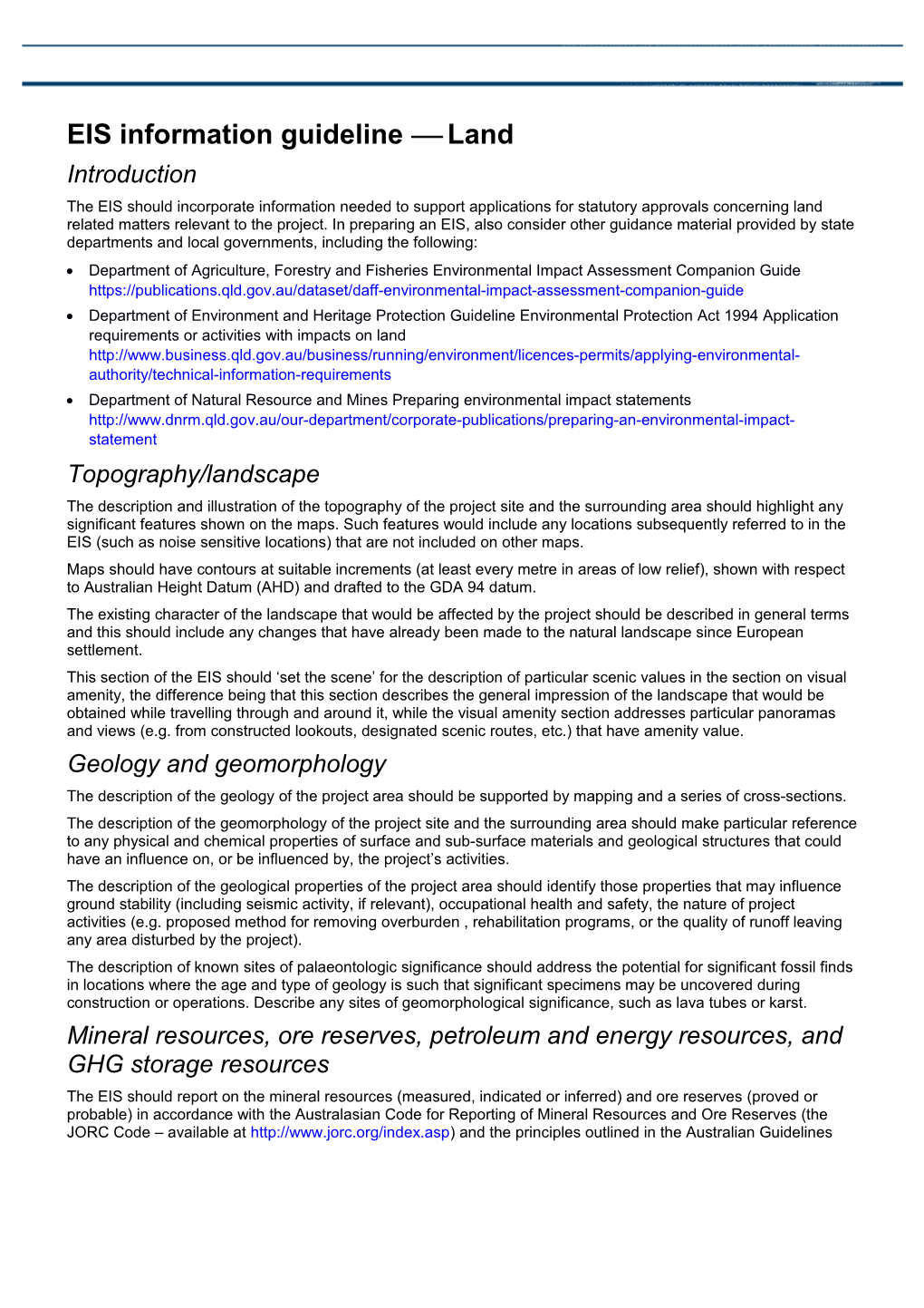 TOR Guideline - Land