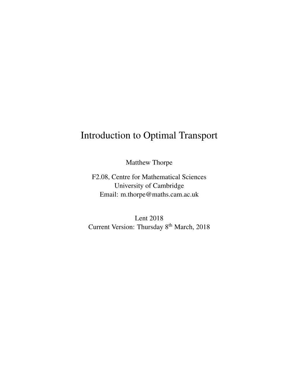 Introduction to Optimal Transport