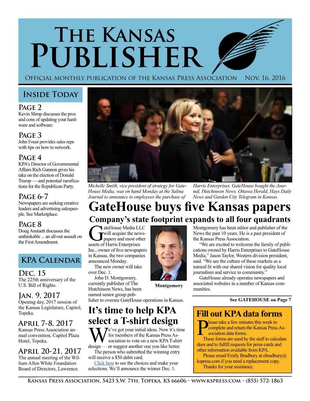 Publisher Official Monthly Publication of the Kansas Press Association Nov