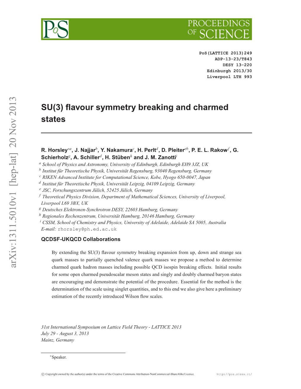 SU (3) Flavour Symmetry Breaking and Charmed States