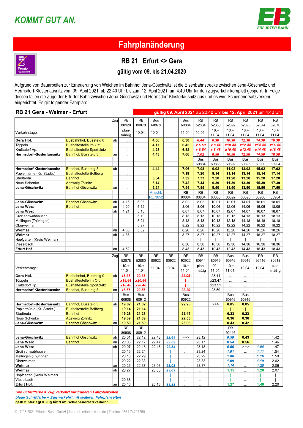 KOMMT GUT AN. Fahrplanänderung