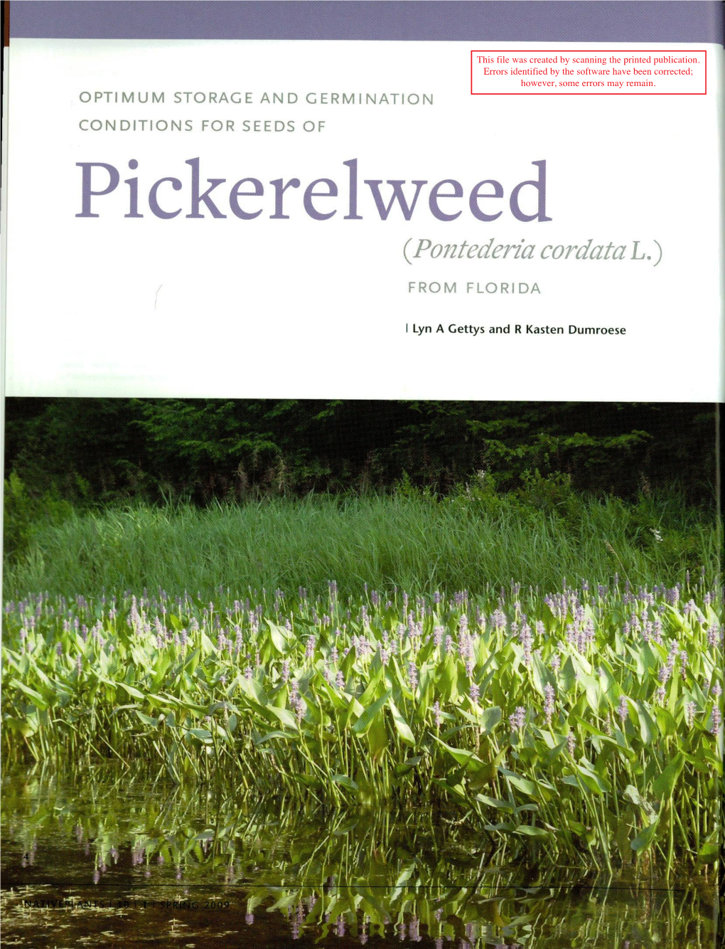 Optimum Storage and Germination Conditions for Seeds of Pickerelweed