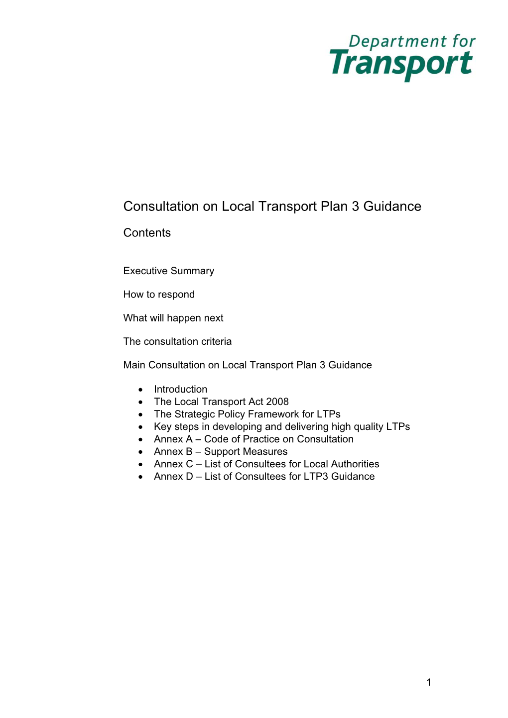 Consultation on Local Transport Plan 3 Guidance