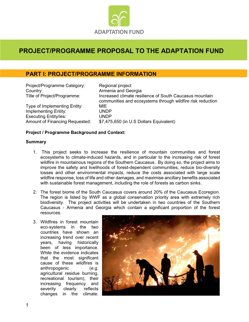 Project/Programme Proposal to the Adaptation Fund