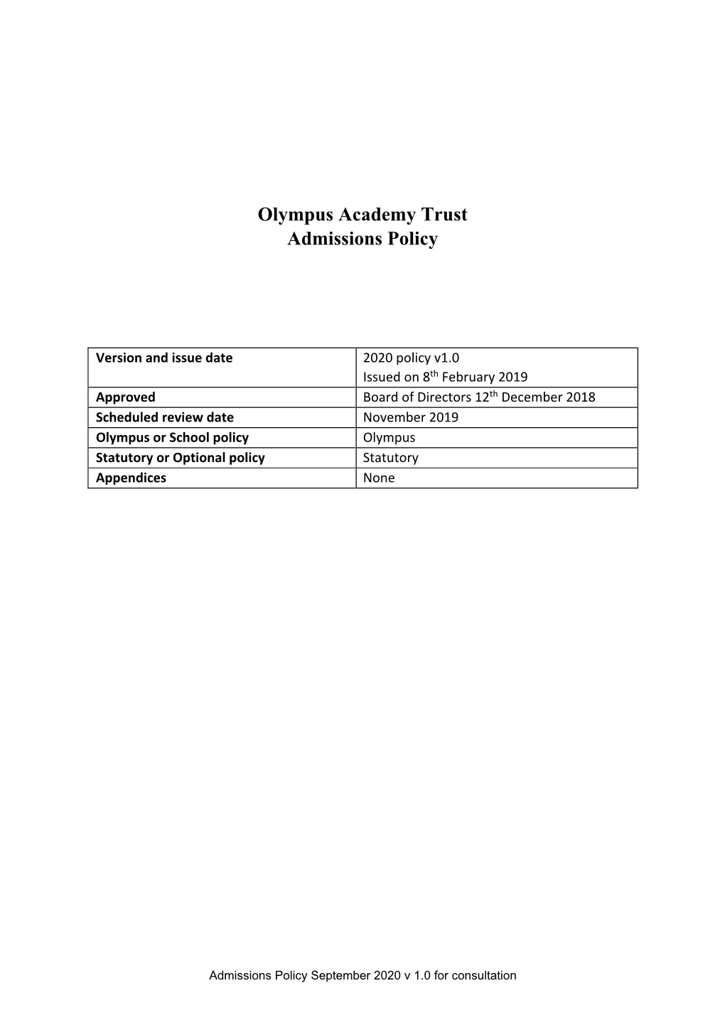 Olympus Academy Trust Admissions Policy