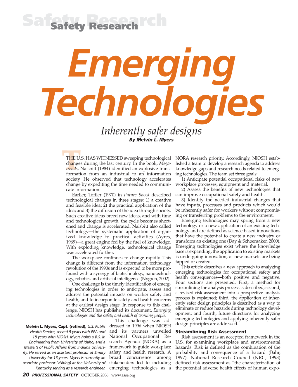 Safety Researchresearch Emerging Technologies Inherently Safer Designs by Melvin L