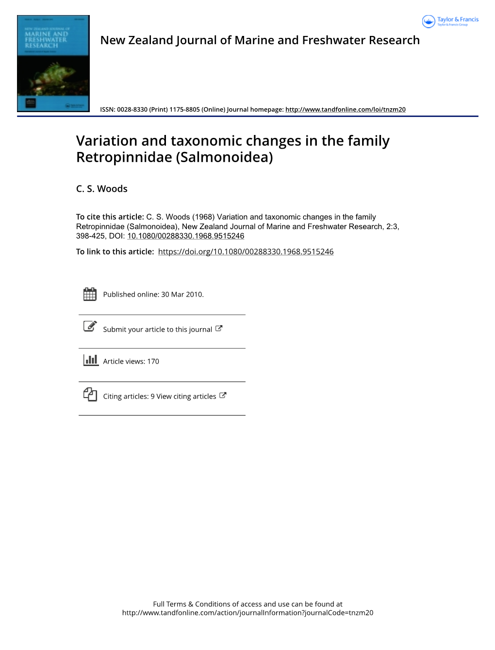 Variation and Taxonomic Changes in the Family Retropinnidae (Salmonoidea)