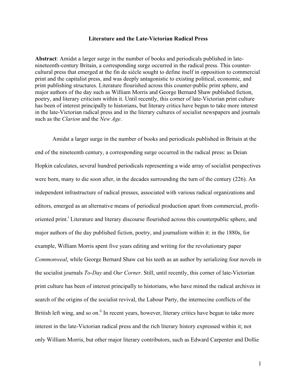 Amidst a Larger Surge in the Number of Books and Periodicals Published in Late- Nineteenth-Century Britain, a Corresponding Surge Occurred in the Radical Press