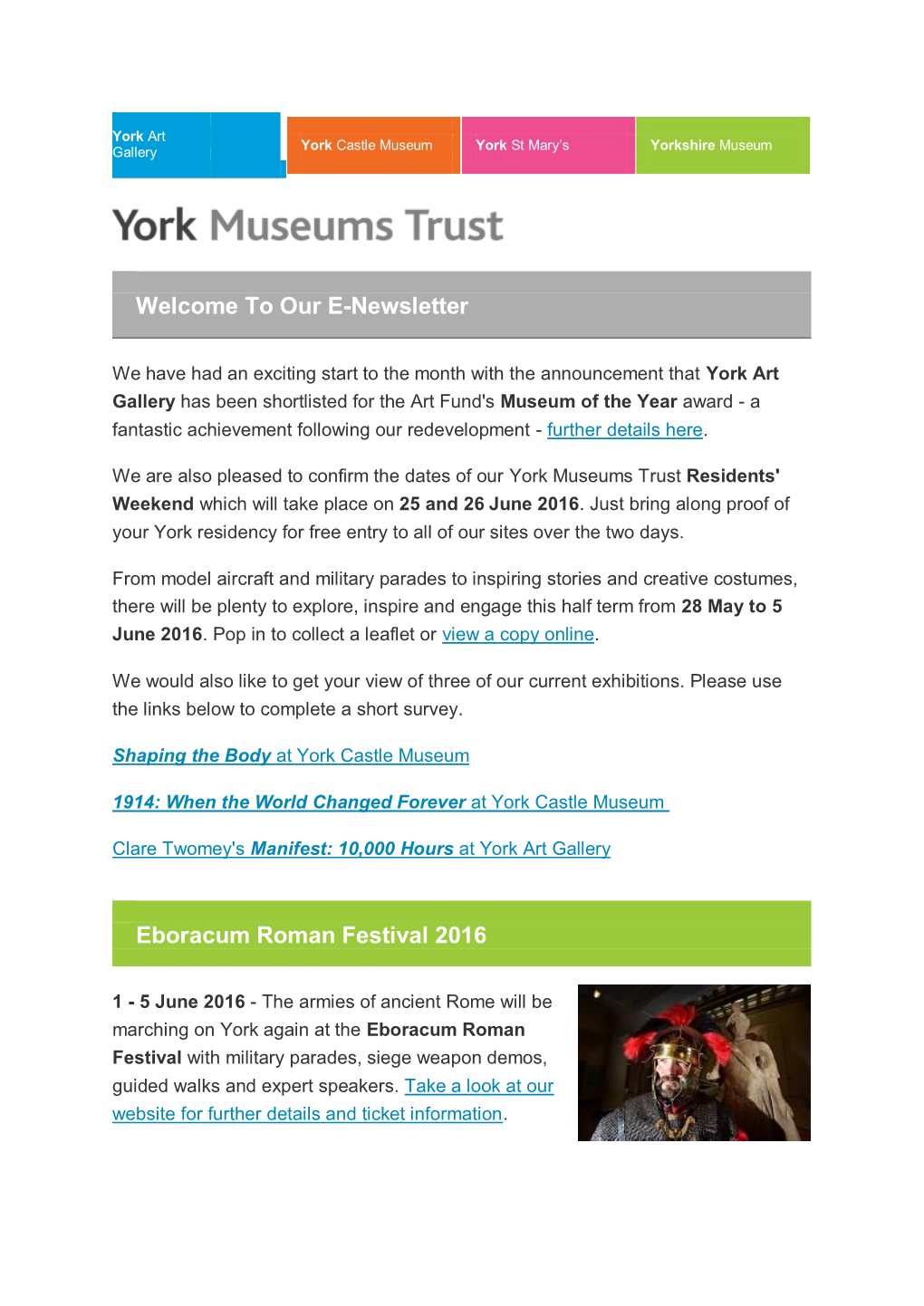 Our E-Newsletter Eboracum Roman Festival 2016