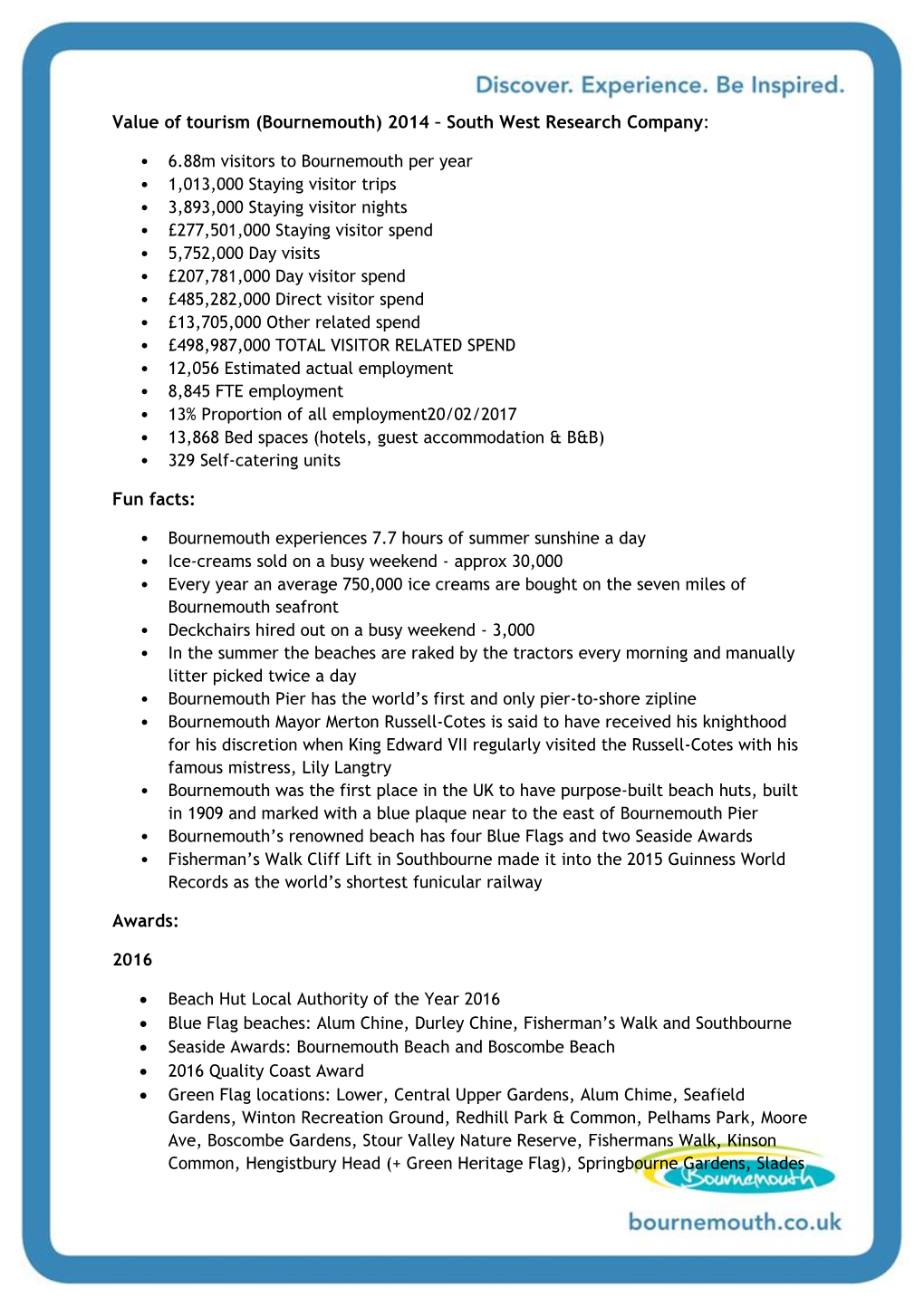 Value of Tourism (Bournemouth) 2014 – South West Research Company