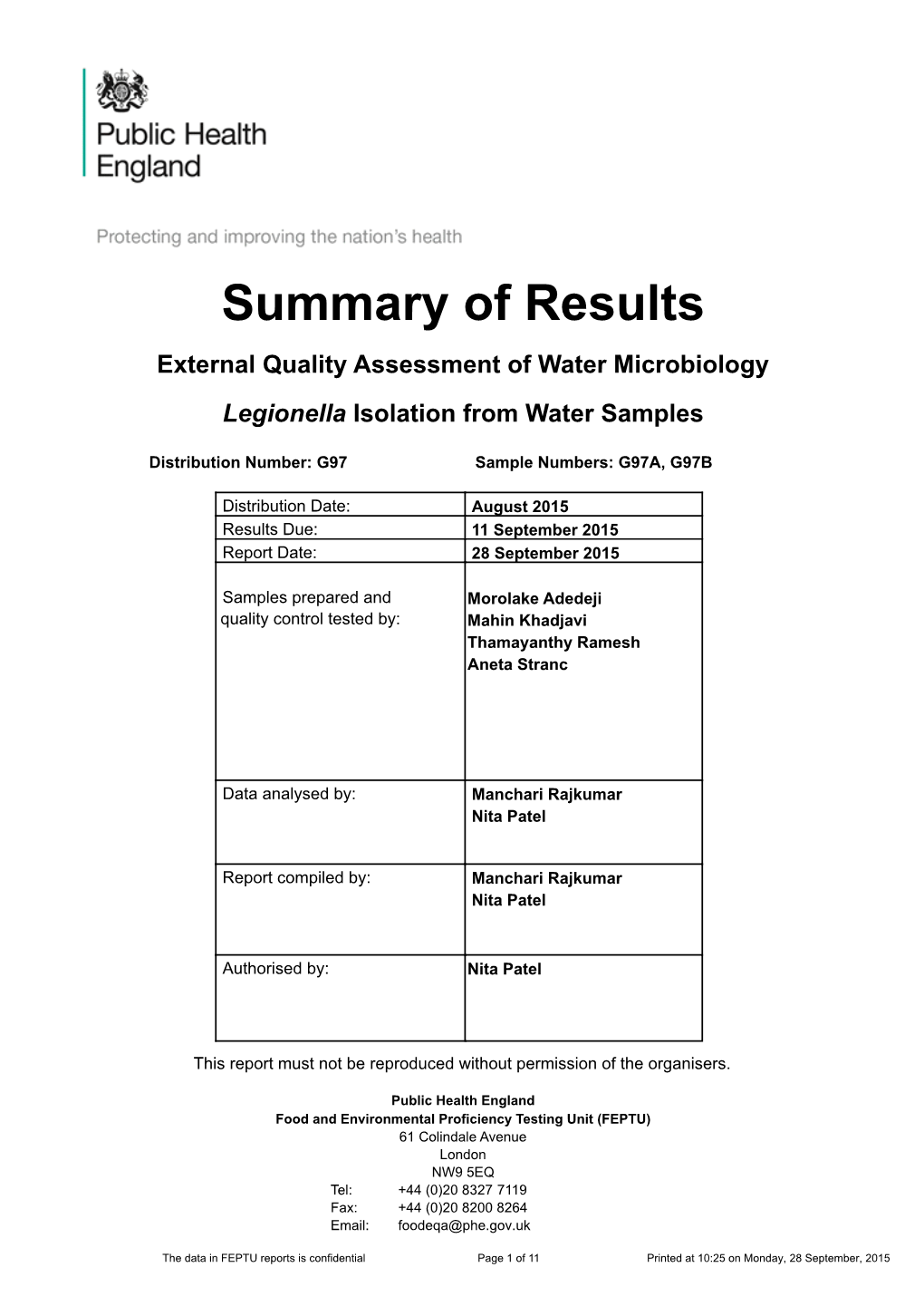 Legionella Isolation Scheme