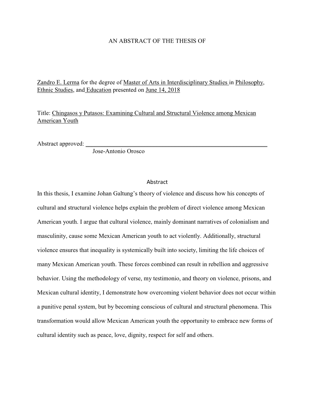 AN ABSTRACT of the THESIS of Zandro E