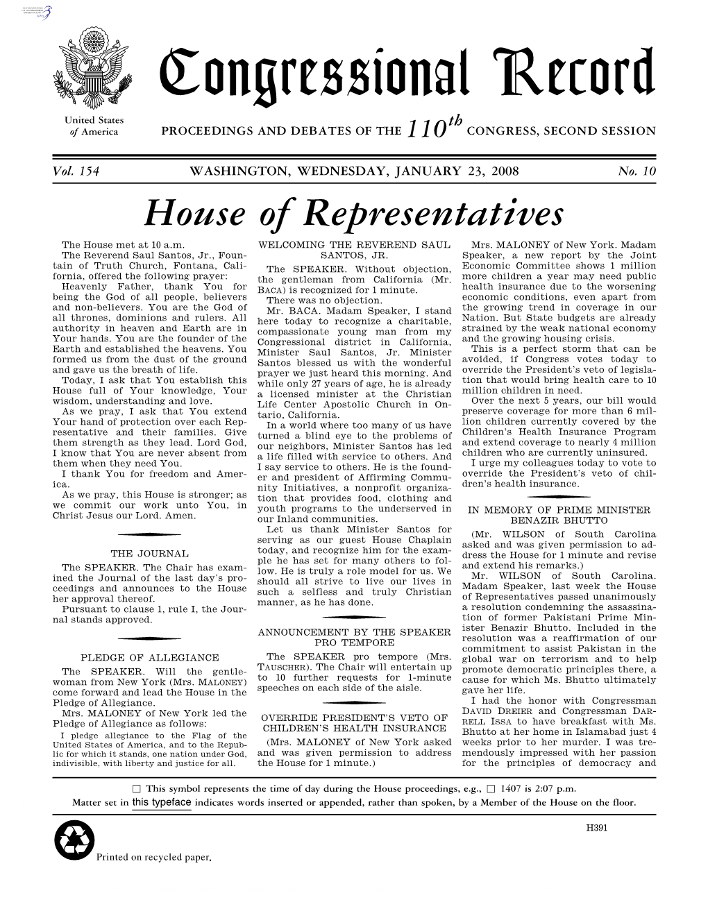 Congressional Record United States Th of America PROCEEDINGS and DEBATES of the 110 CONGRESS, SECOND SESSION