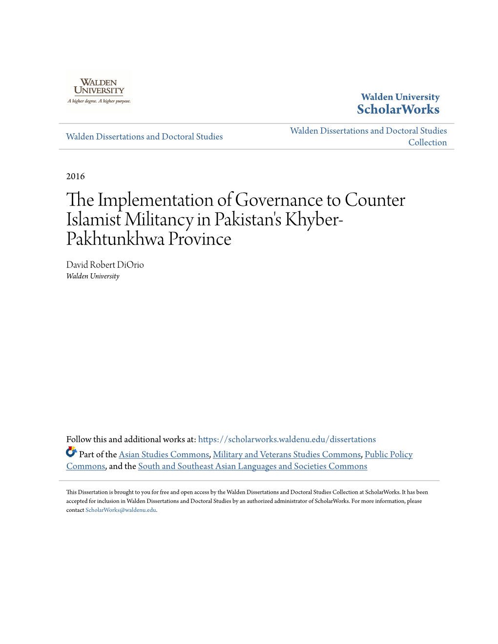 The Implementation of Governance to Counter Islamist Militancy in Pakistan’S Khyber