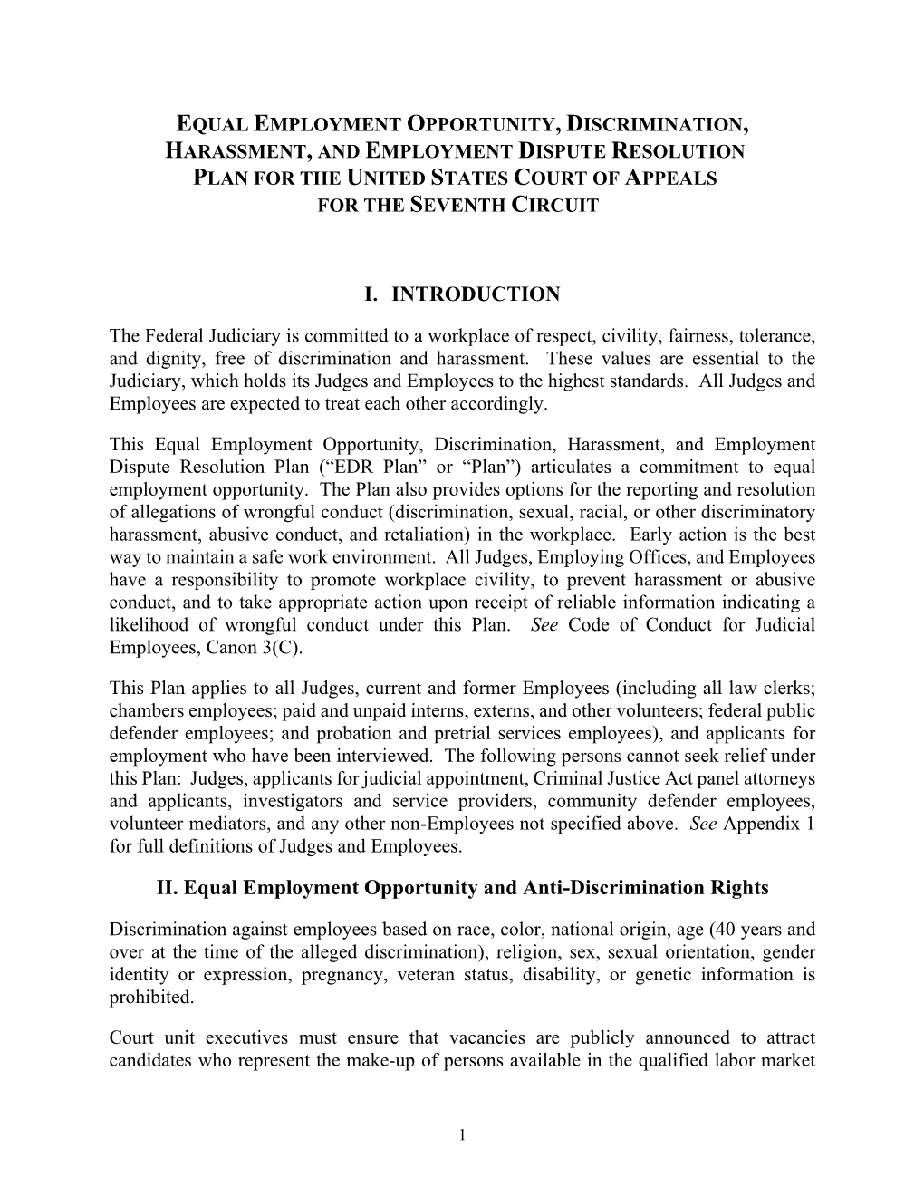 Equal Employment Opportunity, Discrimination, Harassment, and Employment Dispute Resolution Plan for the United States Court of Appeals for the Seventh Circuit